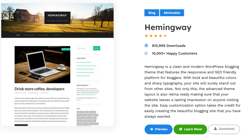 워드프레스 블로그 테마 추천- 당신의 개성을 담아낼 최고의 선택 헤밍웨이테마 hemingway theme