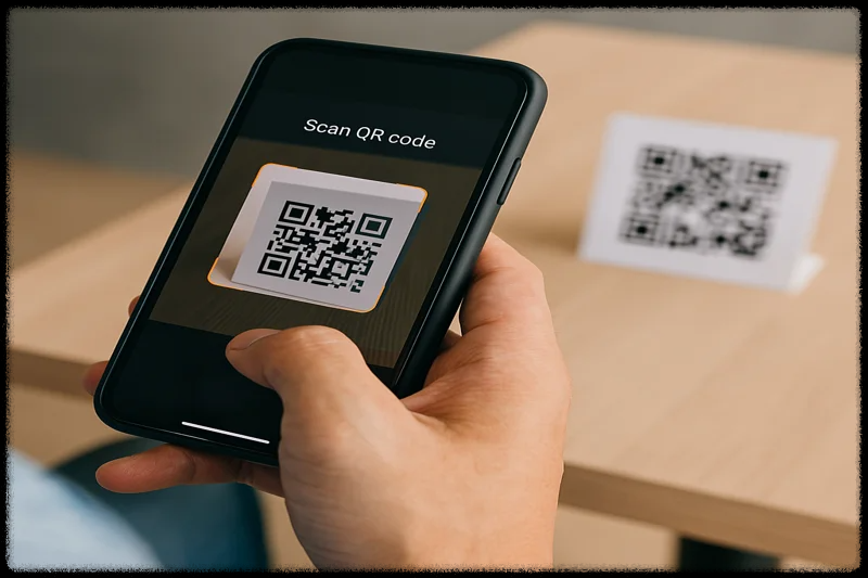 안전하게 QR코드를 스캔하는 모습