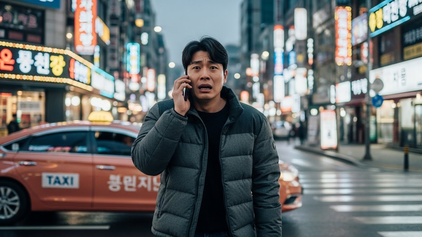 통화하며 놀라고 있는 남성 이미지