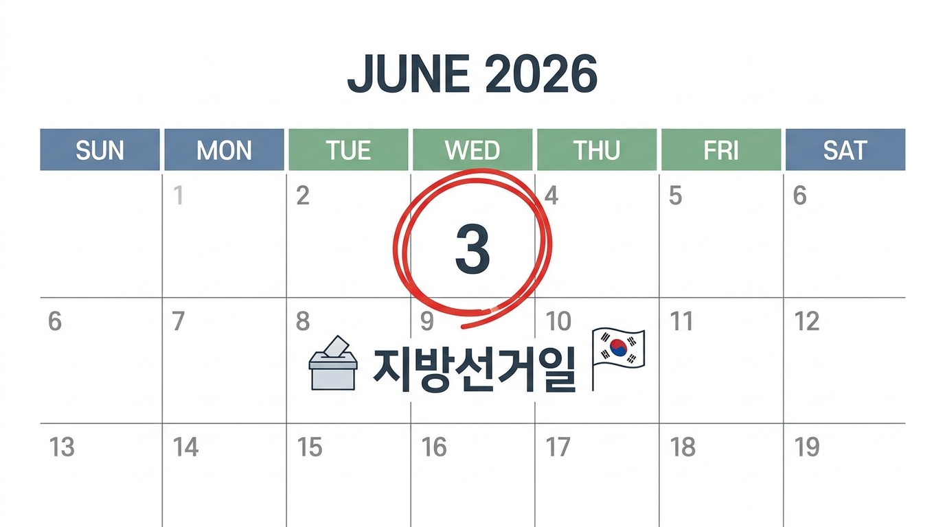 2026년 6월 3일 지방선거일이 표시된 대한민국 달력