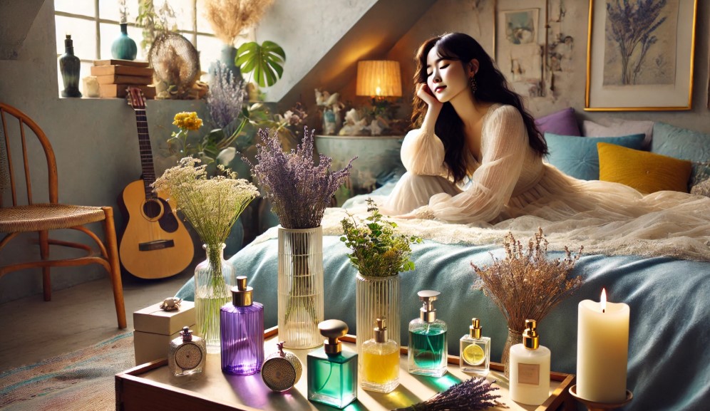 아늑한 침실에서 휴식중인 여성