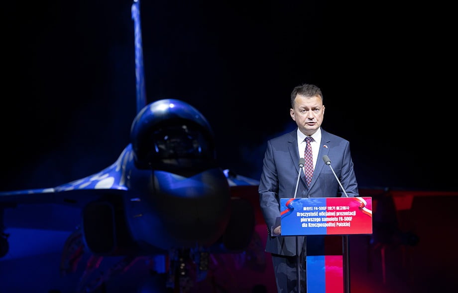 마리우시 브와슈차크 폴란드 부총리 겸 국방장관이 6월 7일 경남 사천 한국항공우주산업(KAI) 본사에서 열린 FA-50 1호기 출고식에 참석하고 있다.