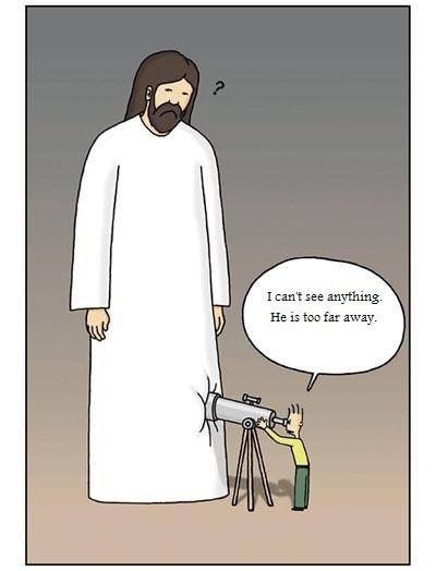 예수님 망원경으로 보는 아이 사진