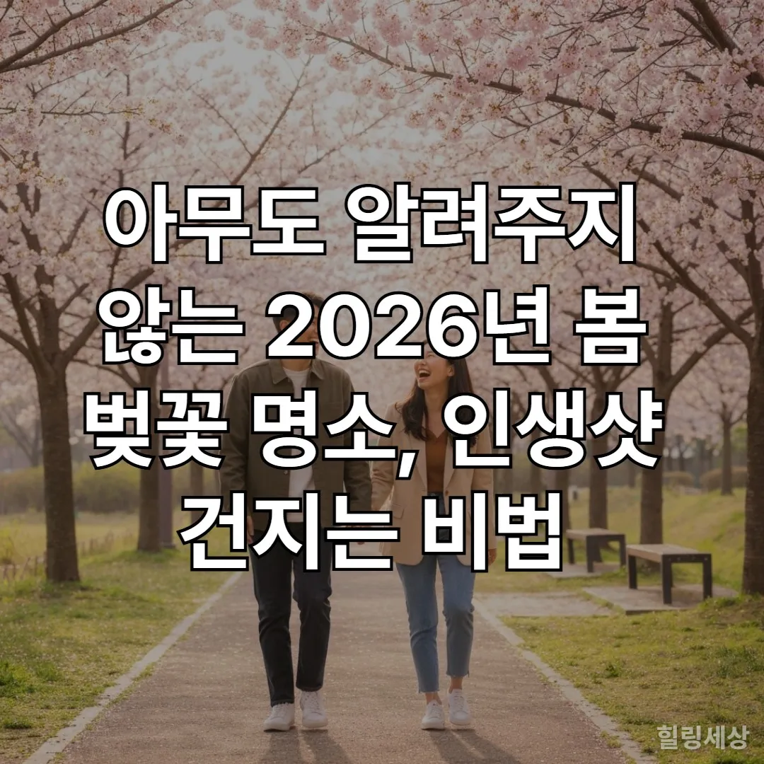 활짝 핀 벚꽃 아래에서 행복하게 산책하는 젊은 한국인 커플의 모습