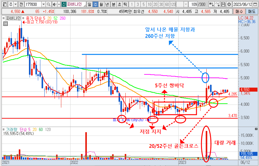 6월 13일 파버나인 주가 주봉 차트