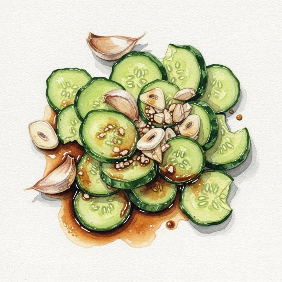 마늘 소스와 어우러진 투박한 매력의 오이 요리