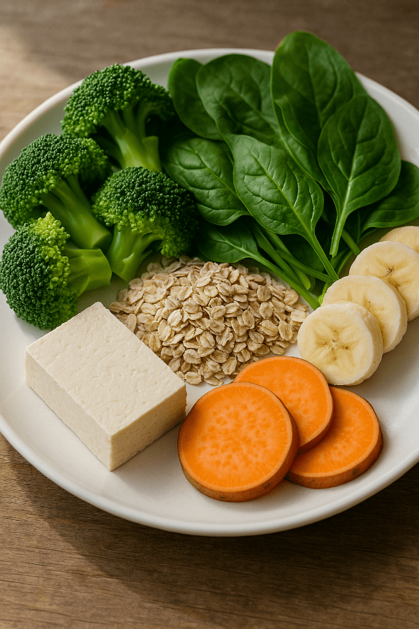 고혈압·당뇨 노인을 위한 식단에 활용되는 건강 식재료들이 접시에 정리된 모습