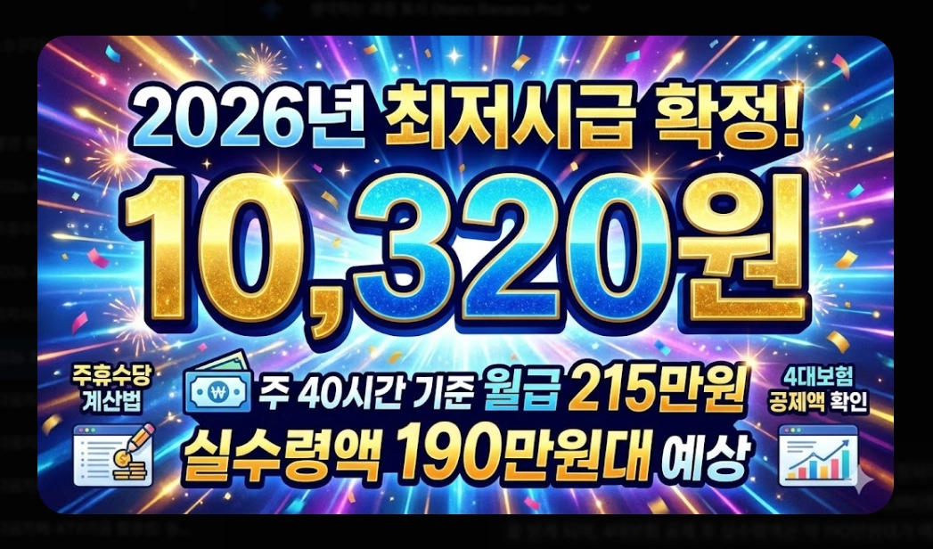 2026 최저시급 월급 완벽 정리 실수령액 계산