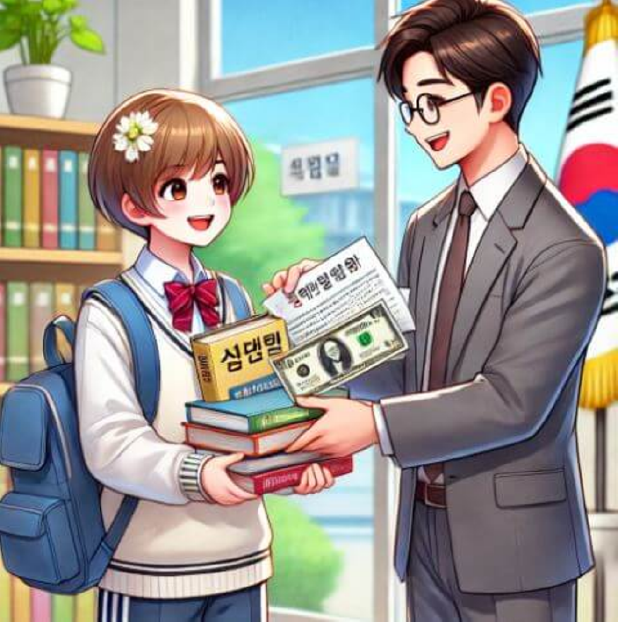 교육급여 신청대상 및 요건, 지원금액, 신청방법, 유의사항에 대해 알아보고 있는 학생의 모습