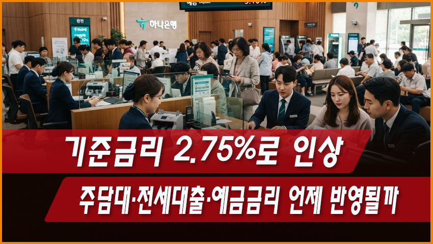 기준금리 2.75%로 인상|주담대·전세대출·예금금리 언제 반영될까