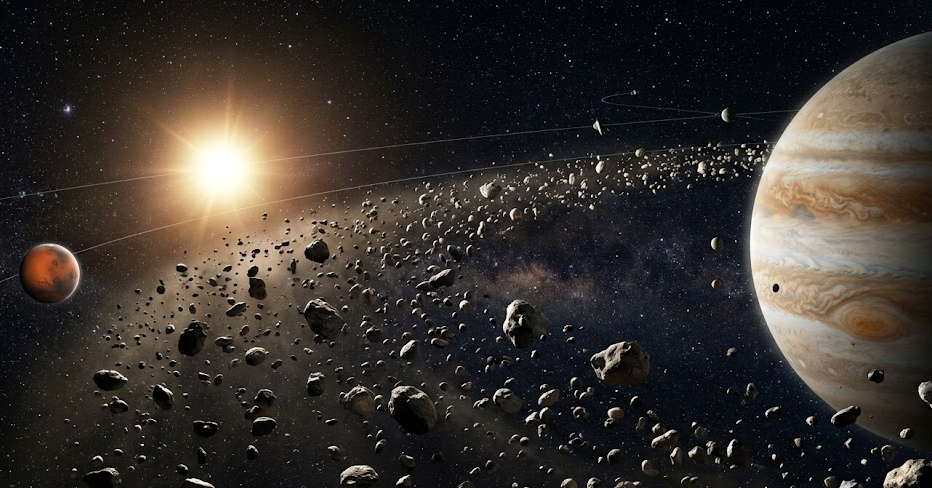 태양계 소행성대 전체 구조 &mdash; 화성과 목성 사이의 암석 천체 분포 시각화