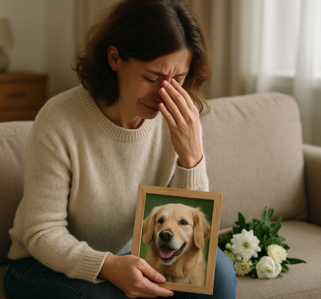 반려동물을 떠나보내고 슬퍼하는 여성
