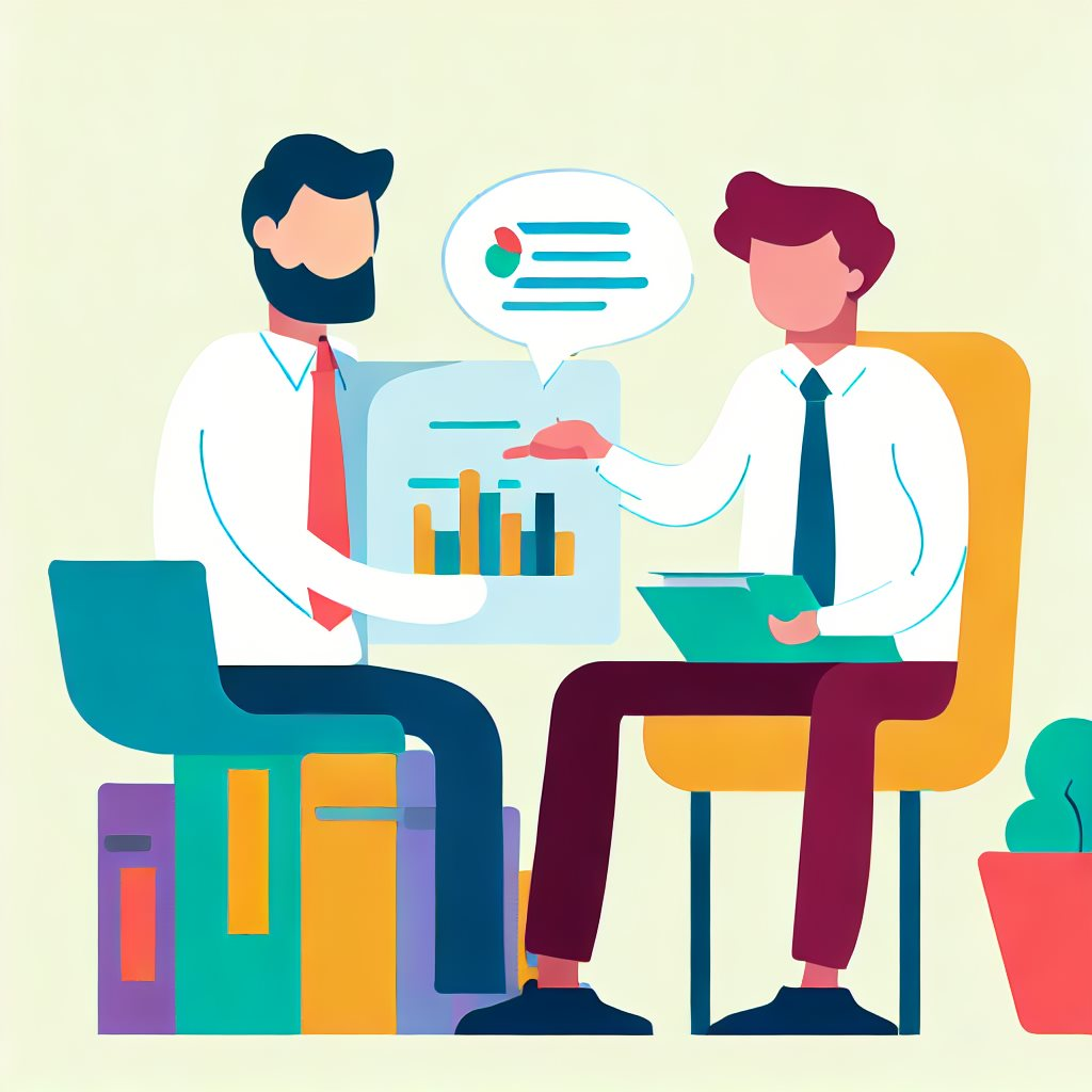 flat vector style image of a financial advisor giving portfolio advice