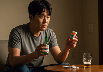술과 약 사이에서 고민하는 사람1