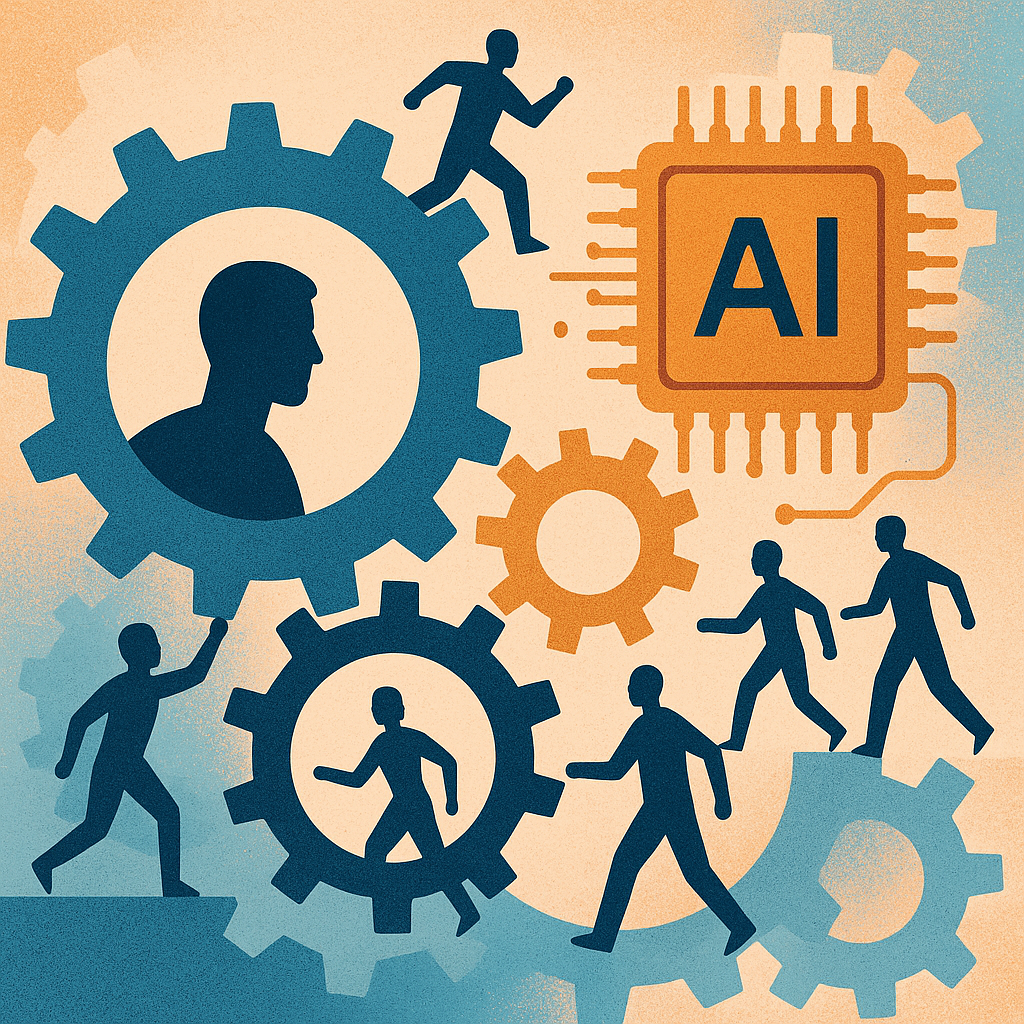 AI 기술과 인간이 공존하는 미래 기업 이미지