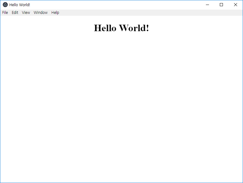 &quot;Hello World!&quot;를 출력한 Electorn 실행 이미지