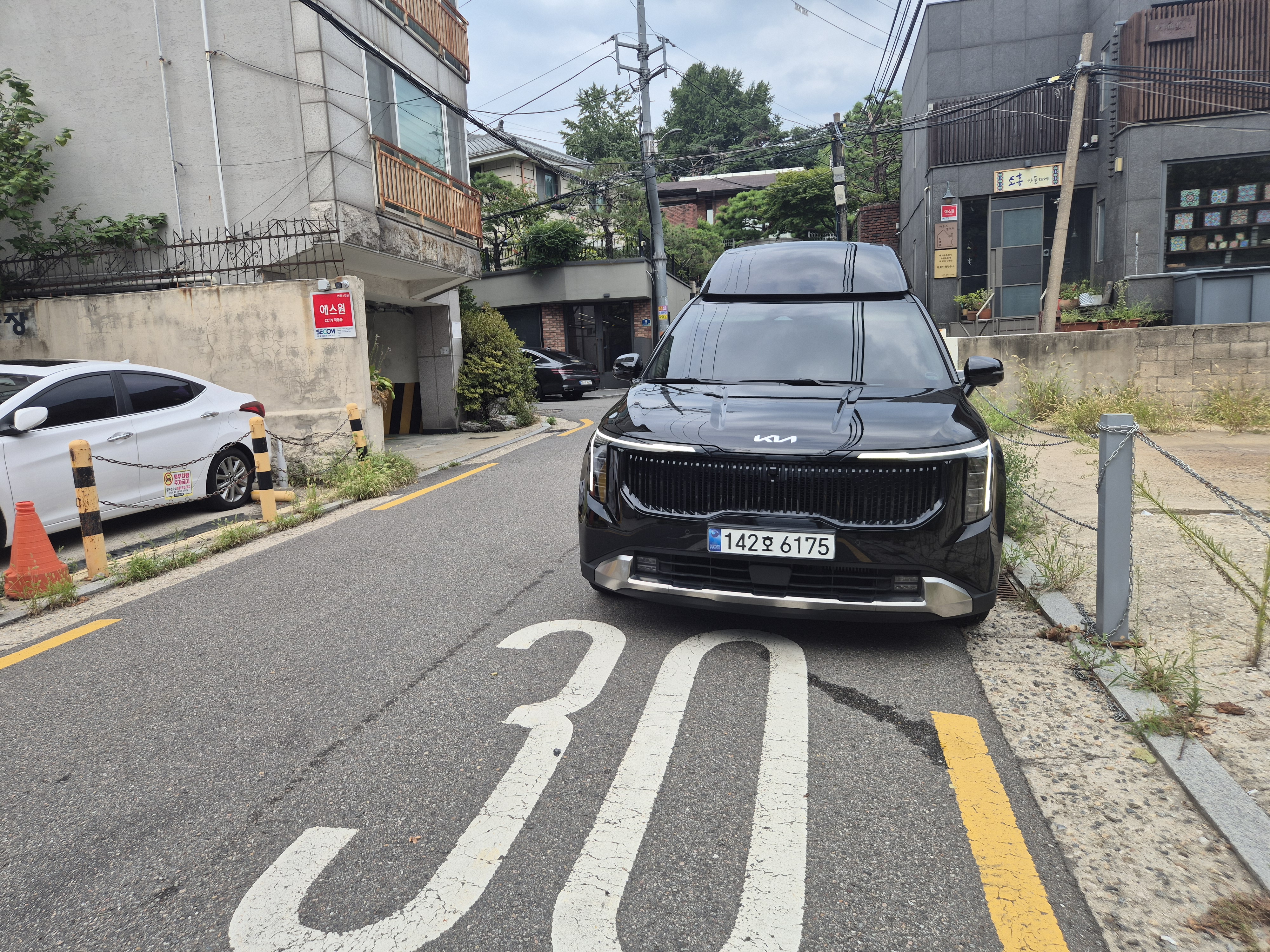 서울 명동을 배경으로 정차한 프리미엄 카니발하이리무진