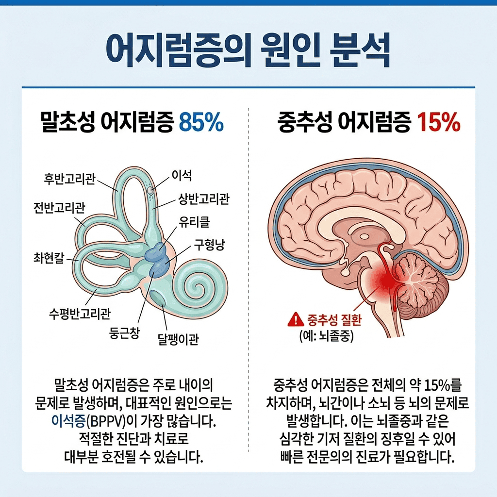 어지럼증 (말초성·중추성 구분, 이석증, 뇌 위험신호)