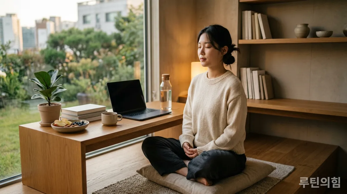 명상하거나 휴식을 취하는 한국인 학생