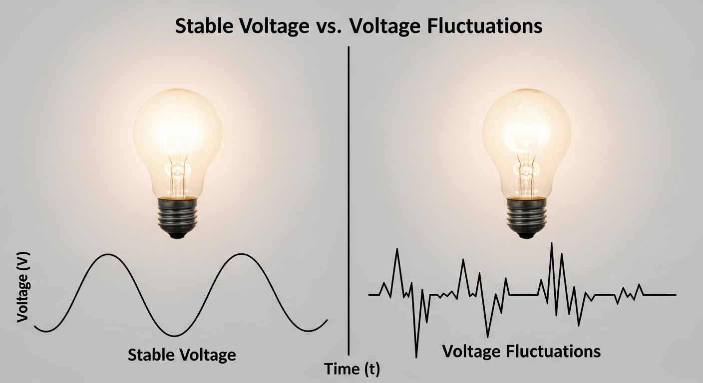 전압 안정성이 전구 수명에 미치는 영향을 보여주는 다이어그램