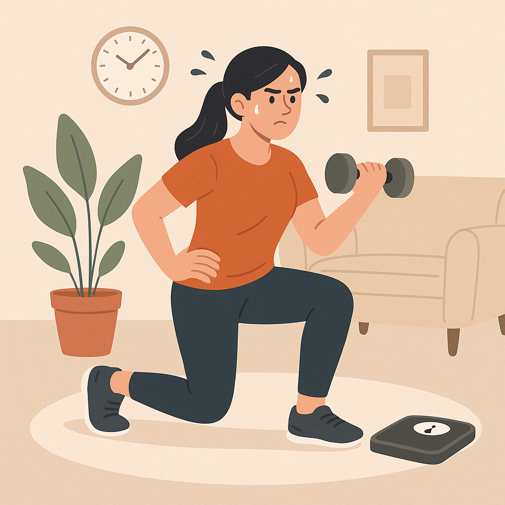 운동이 마음대로 안 돼서 힘들어 하는 모습