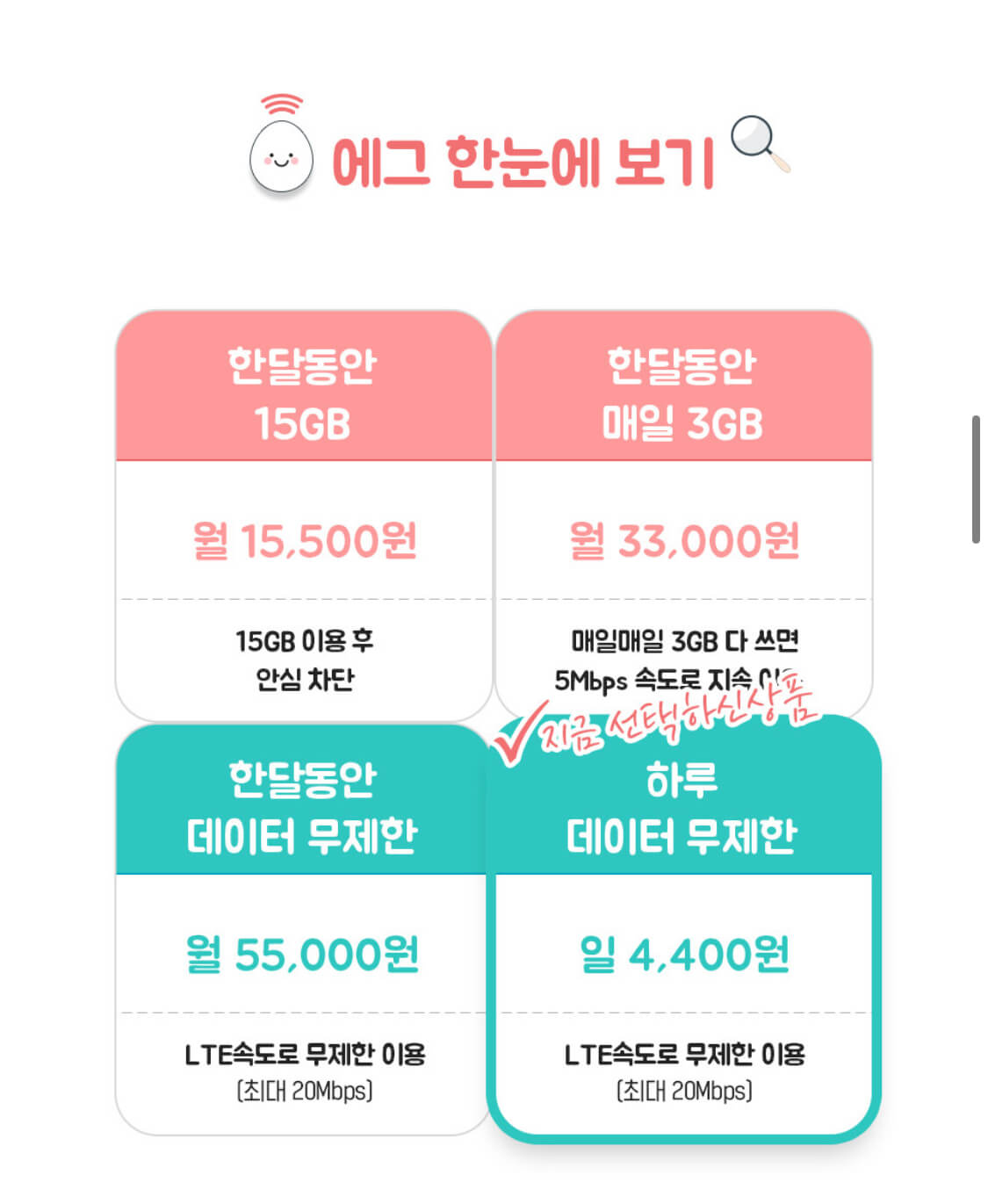 에그 상품 4가지 설명