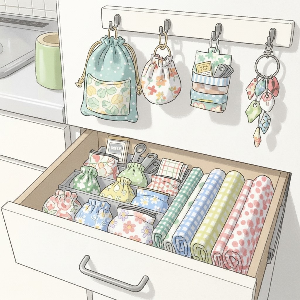 천 수납 주방 정리