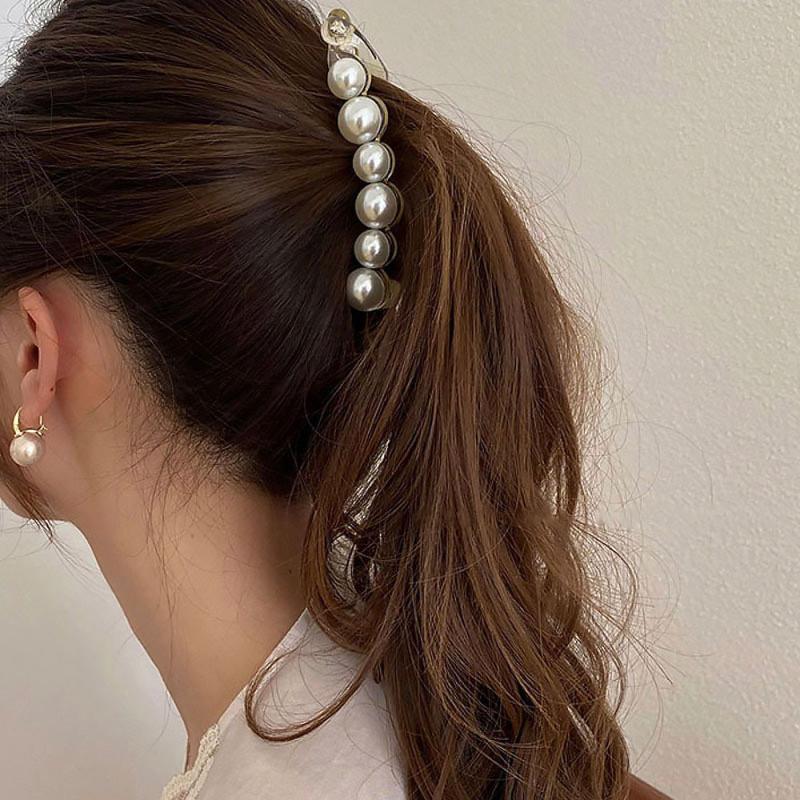 진주 바나나핀 투명 빗살 바나나삔 포니테일 집게핀