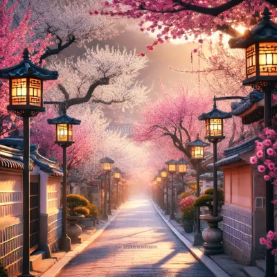 매화-가로등-한옥-길