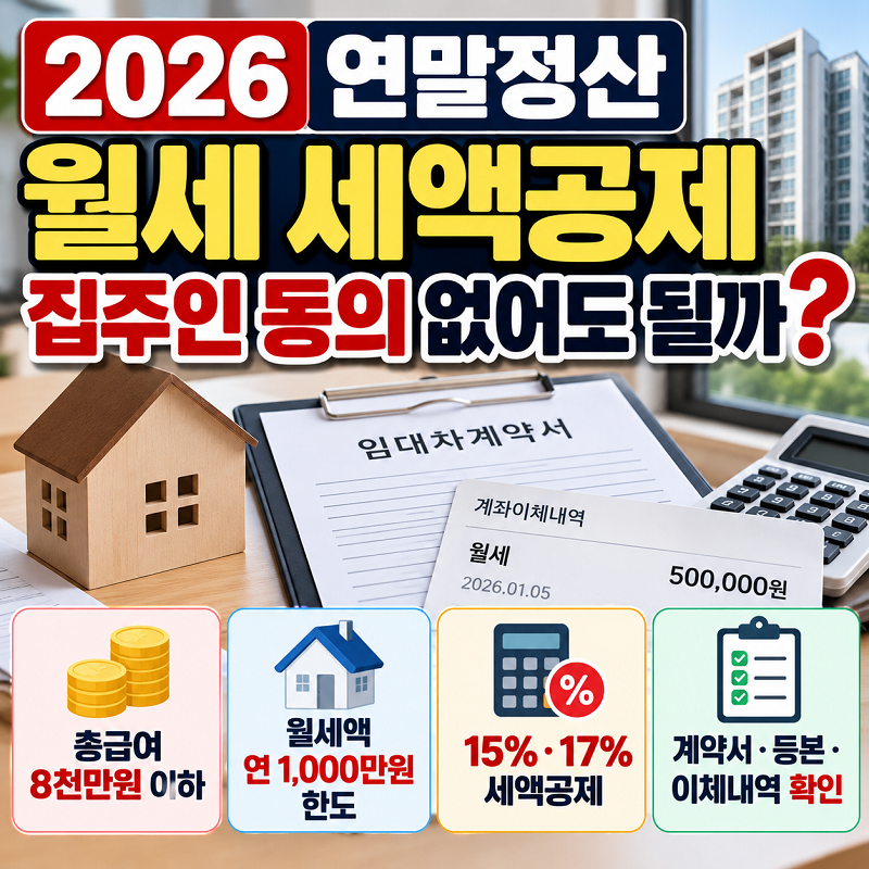 2026 연말정산 월세 세액공제 집주인 동의와 공제 조건