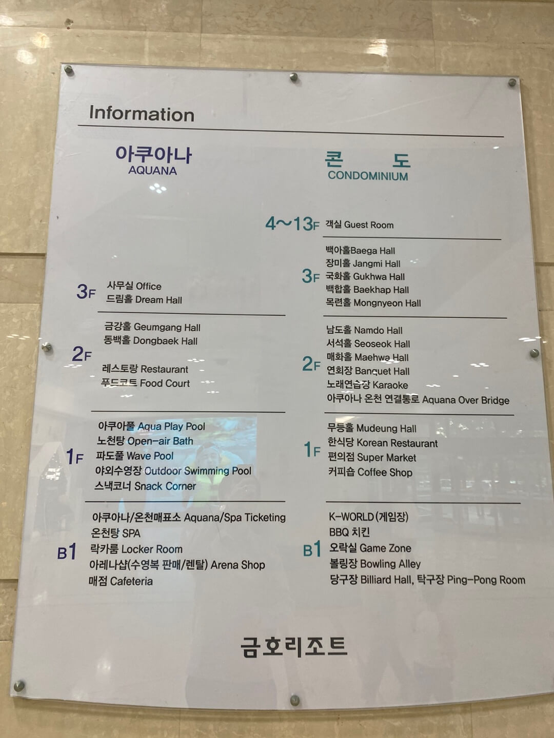금호화순리조트 층별안내도