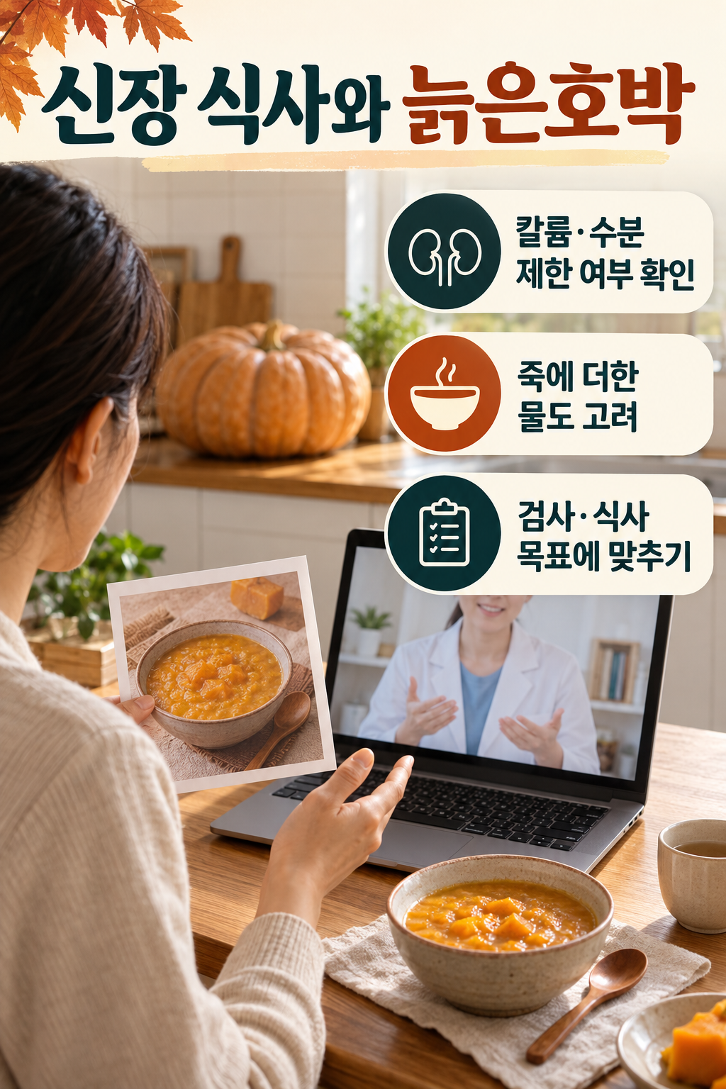 늙은호박 &middot; 수분&middot;칼륨을 얻는 장점도 제한 처방에 맞춰요 실사 인포그래픽