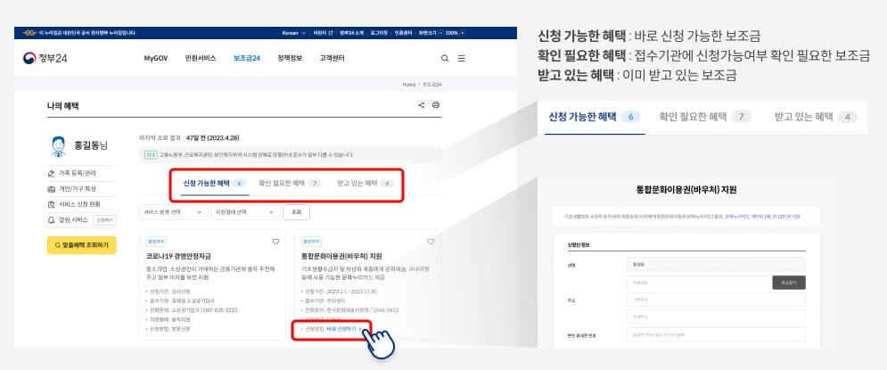 정부지원금 종류와 신청방법