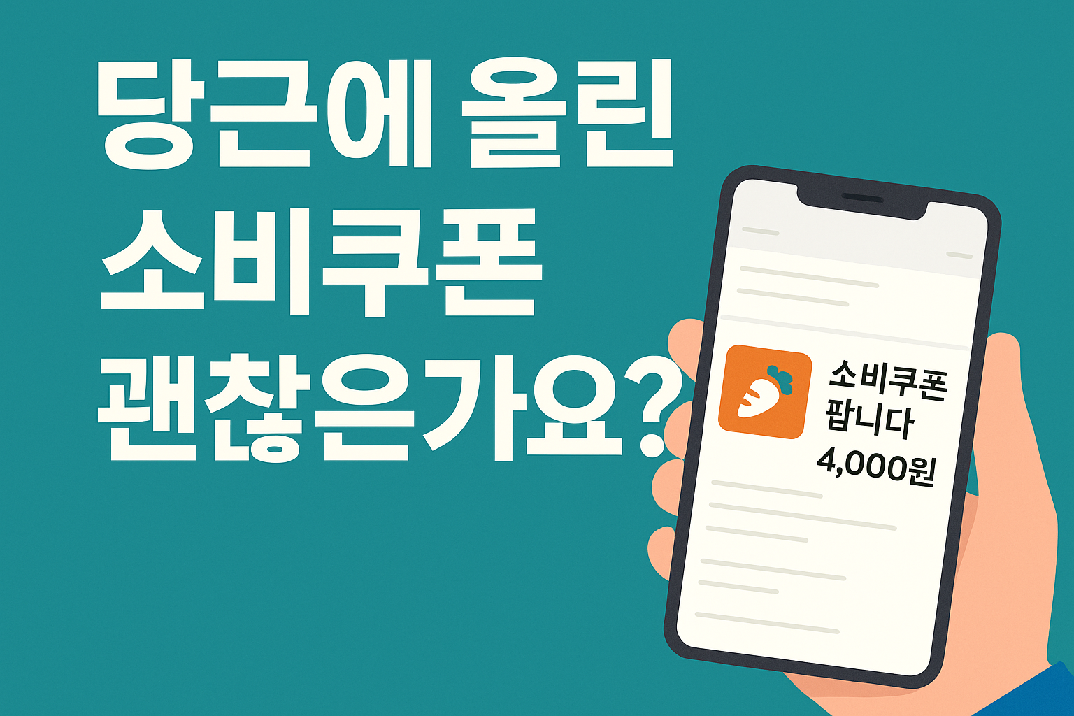당근마켓에 소비쿠폰 판매 글을 올린 모습과 관련 경고 문구를 담은 썸네일 이미지