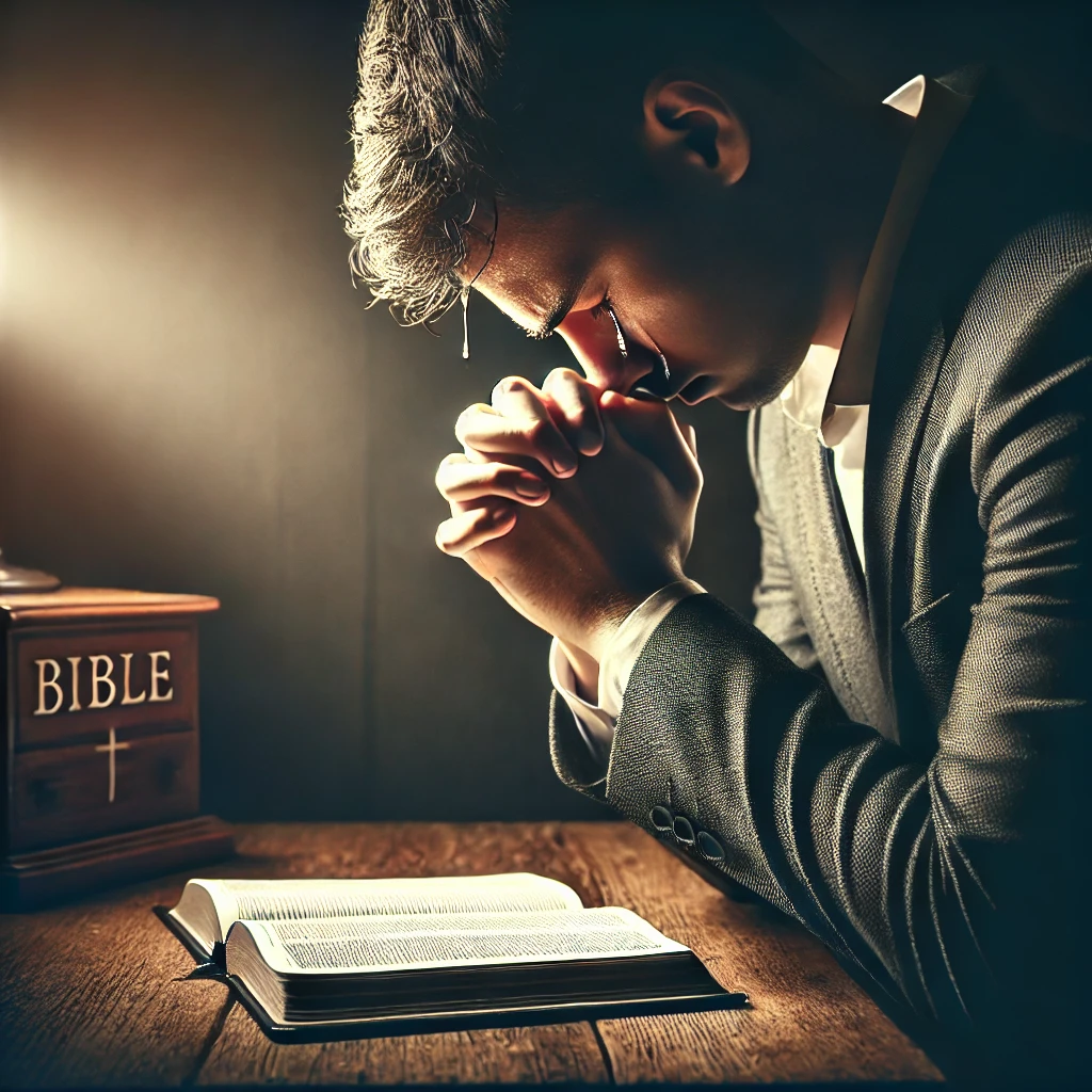 세상의 죄를 허용하지 않고, 주님 앞에서 진정한 자백의 시간을 가지며 회개하는 모습이 담긴 이미지가 있습니다. 이 그림은 죄를 허용하는 삶에서 돌이켜 하나님께 나아가고, 예수님을 영접하며 진실하게 자백하는 영적 태도를 강조합니다. 🙏📖✨