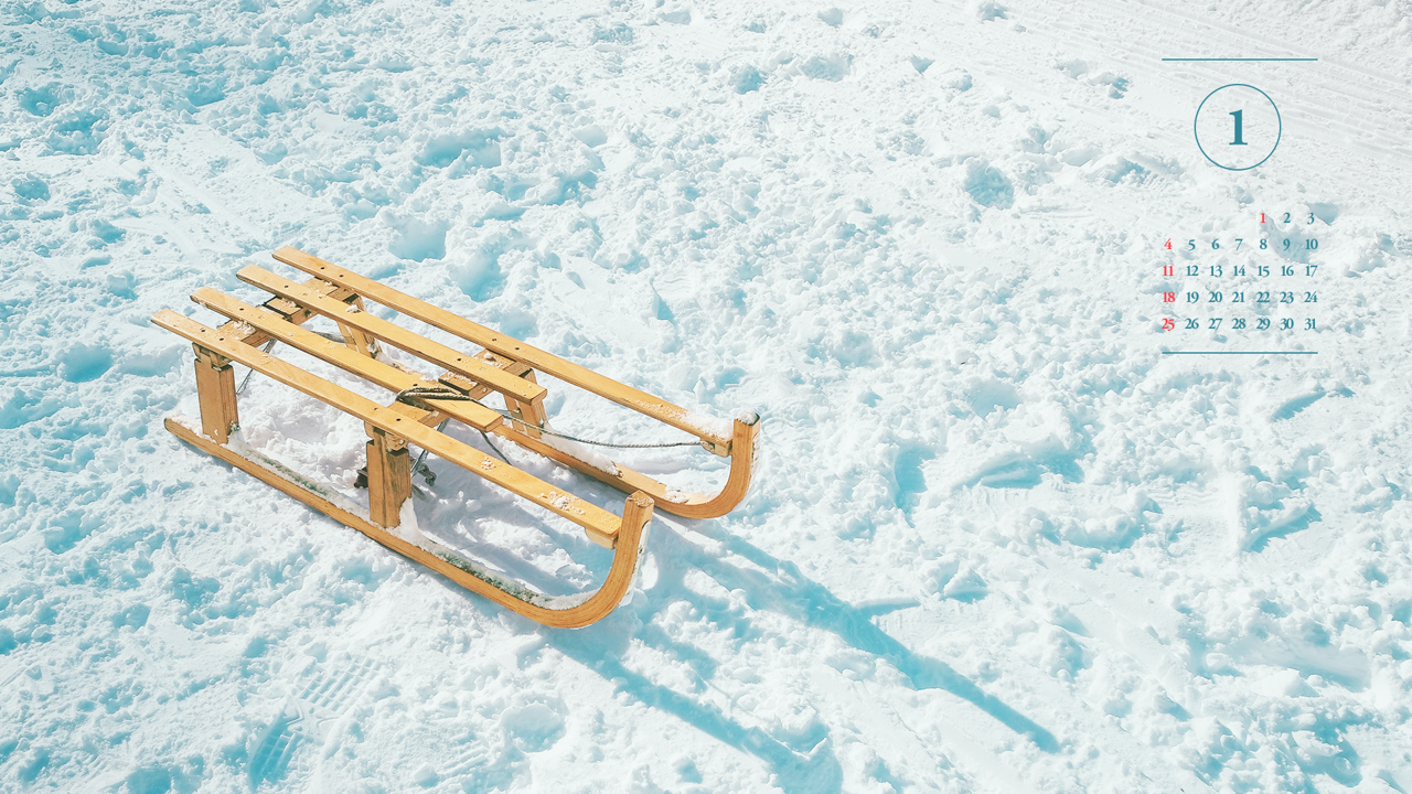 03 눈 위에 썰매 A - 2026년1월 달력배경화면