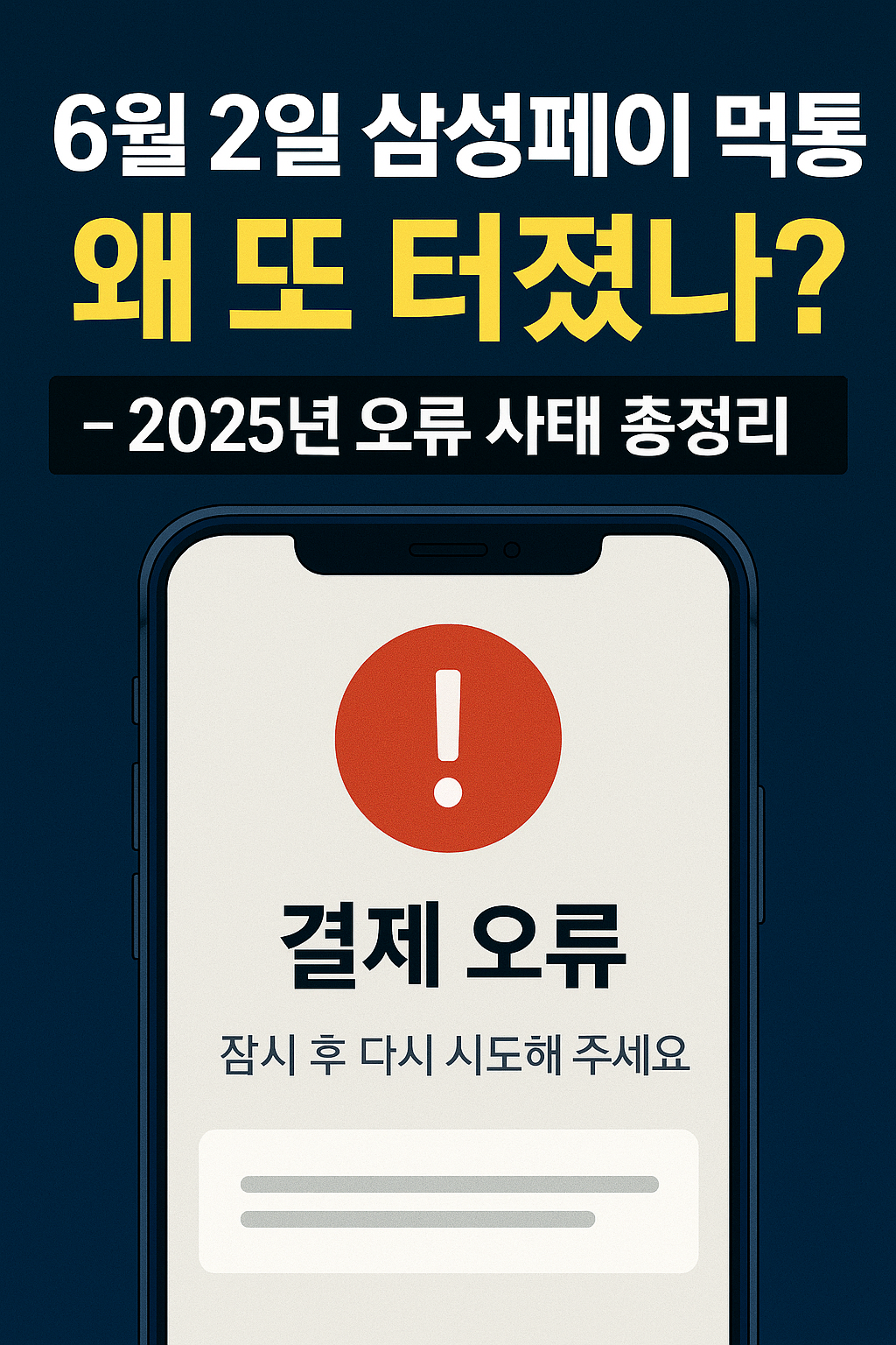 2025년 6월 2일 오전, 삼성페이 결제 오류 상황을 요약한 그래픽입니다.