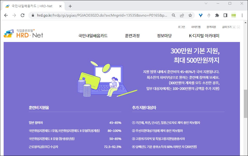 훈련비 지원율 및 추가 지원 대상