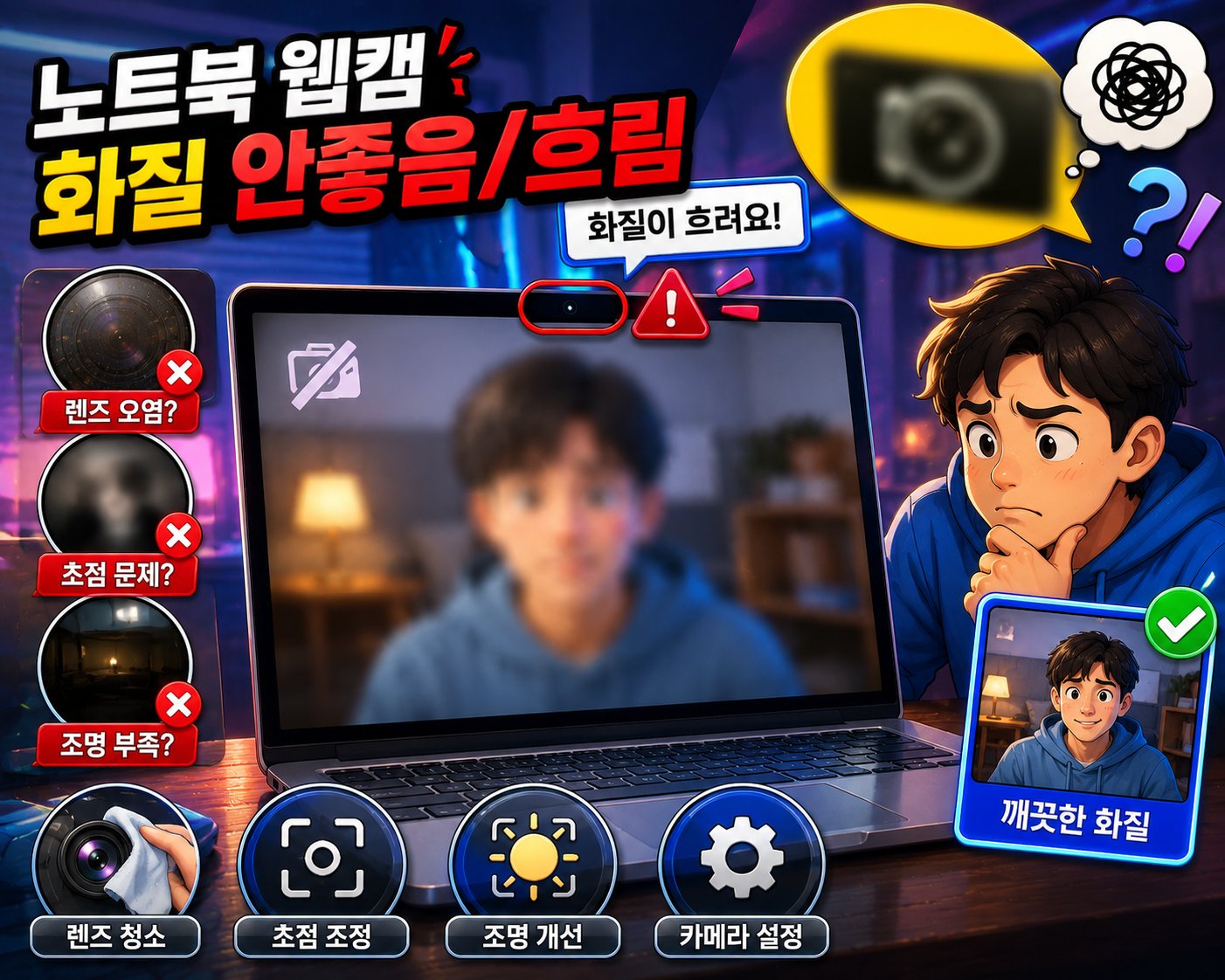 노트북 웹캠 화질 안좋음 흐림 해결방법 총정리 화상회의 카메라 화질 개선 원인