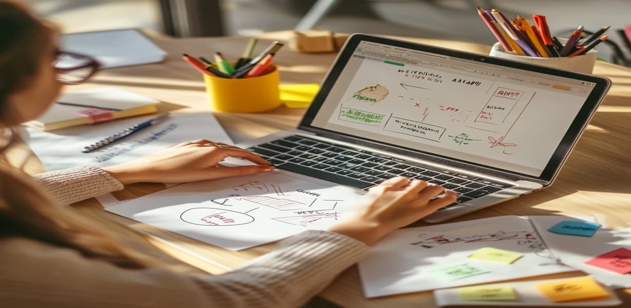 GPT로 키워드 전략을 구상 중인 여성의 작업 공간