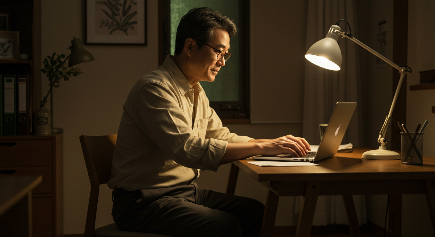 뉴스레터를 작성 중인 남성