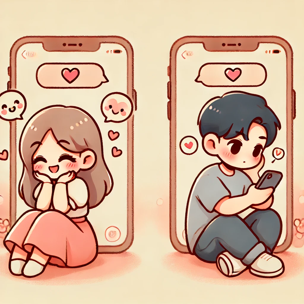 연인이 스마트폰으로 연락하는 이미지