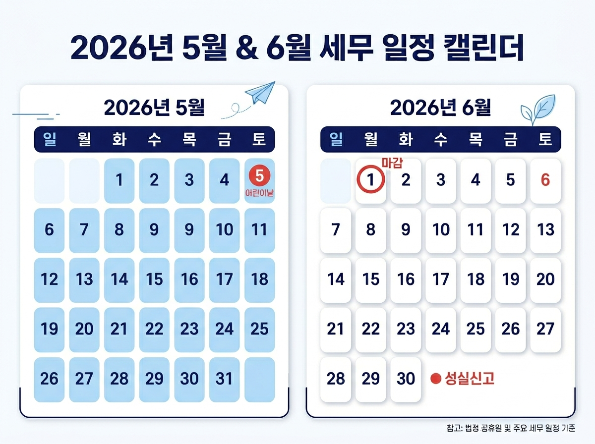 2026년 5월~6월 종합소득세 신고기간 달력