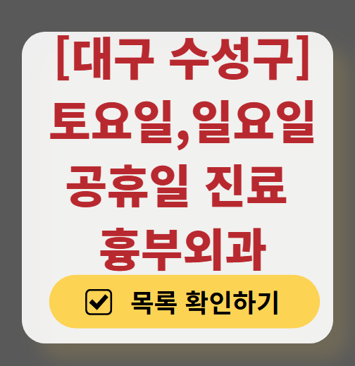대구 수성구 주말 토요일 일요일 흉부외과 진료 병원 목록 ❘ 공휴일 진료 영업 병원 리스트 찾기