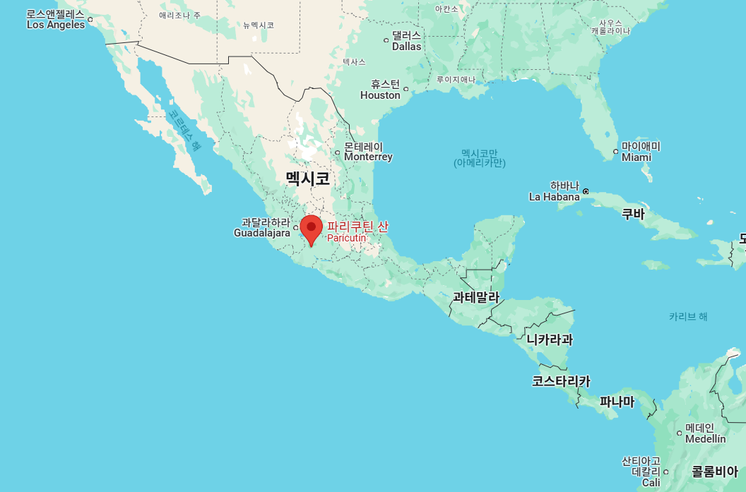 파리쿠틴 산의 위치를 알 수 있는 지도