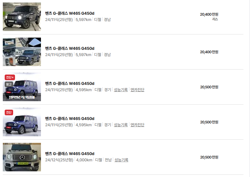 벤츠 G클래스 중고차 가격 시세표 유지비