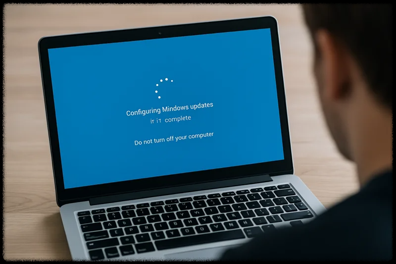 노트북 화면에 "윈도우 업데이트 구성 중"메시지가 표시된 이미지
