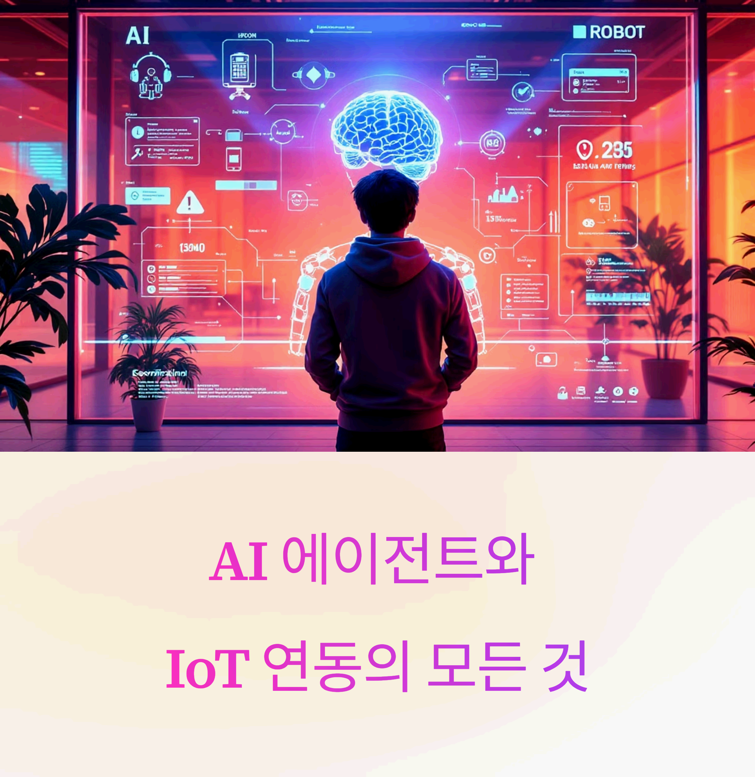 l office looking at holographic display showing AI robot with brain