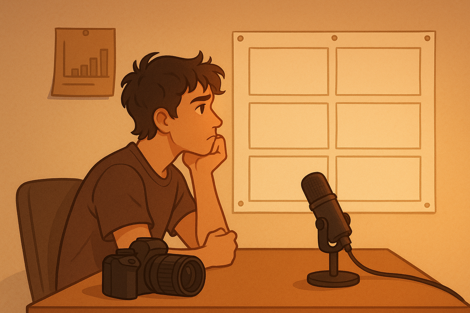 유튜브 기획에 고민하는 남자 일러스트