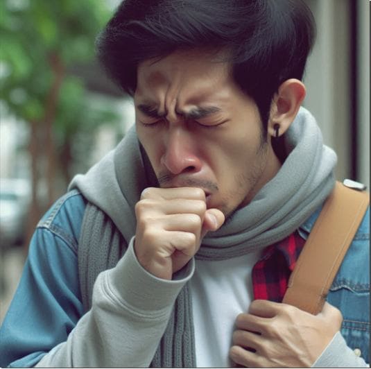 결막하출혈 원인 심한 기침, 기침을 심하게 하는 남성 사진